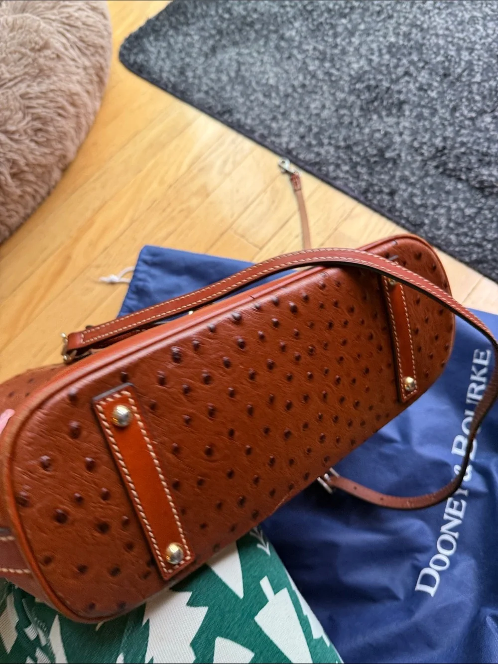 Dooney & Bourke Chestnut Brown Ostrich-Embossed Leather Satchel